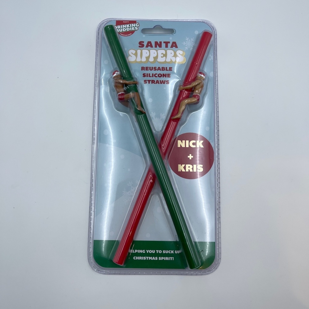 NEW Drinking Buddies Festive Buddies Drink Straws 2 straws santa Nick&Kris